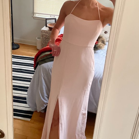 Spaghetti Strap Tie Halter Backless Trumpet Gown - Picture 3 of 3